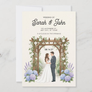 Garden Arch Couple Watercolor Hydrangea Invitation