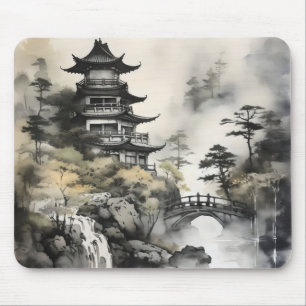 Garden Asian Ink Painting Mouse Pad