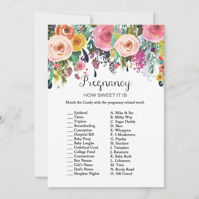 Garden Baby Shower Game w answer back 5x7 size Invitation (Front)