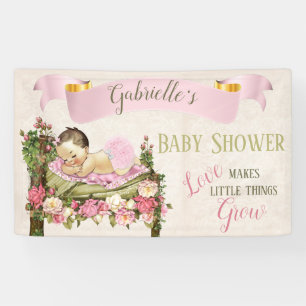 Garden Baby shower Girl Sleeping Bed of Roses Banner