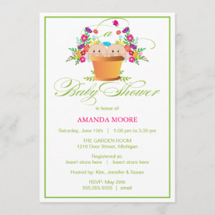 Garden Baby Shower Invitation     Twins