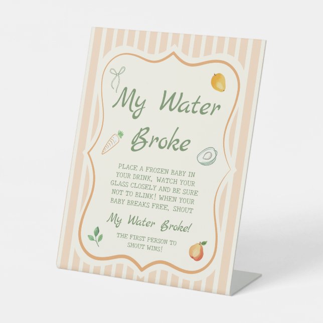 Garden Baby Shower My Water Broke Game Pedestal Sign (Front)