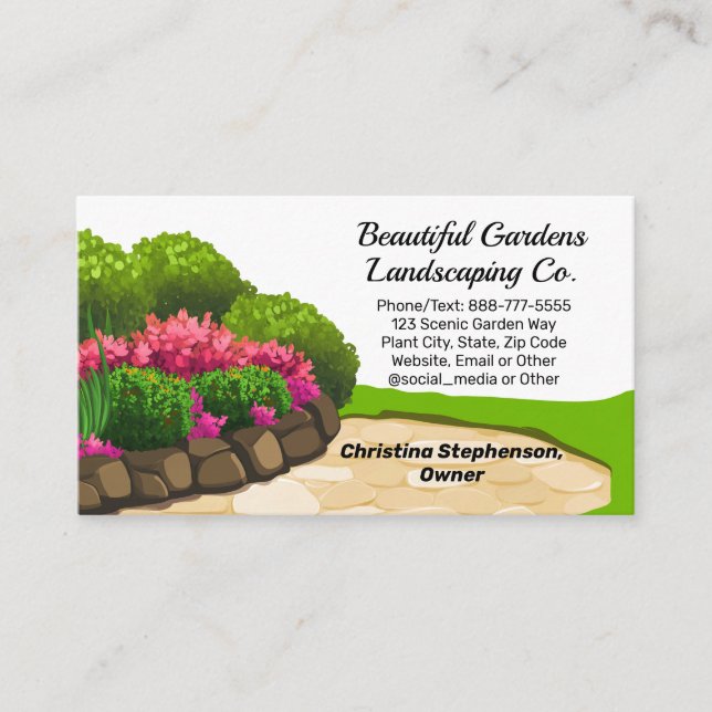 Garden Bed Landscape Design Landscaper Contractor Business Card (Front)
