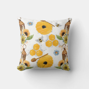 Garden Bee Sunflower Pattern Cushion