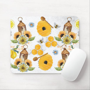 Garden Bee Sunflower Pattern Mouse Pad