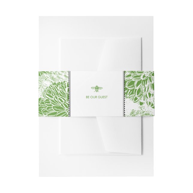 Garden Bee Toile Green Invitation Belly Band (Front Example)