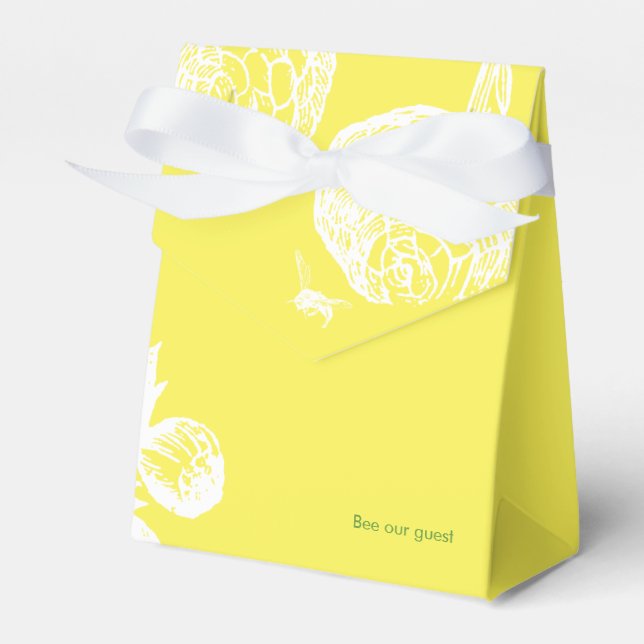 Garden Bee Toile Yellow Garden Party Favour Box (Front Side)
