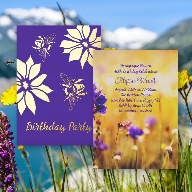 Garden Bees Birthday Party Foil Invitations (Creator Uploaded)