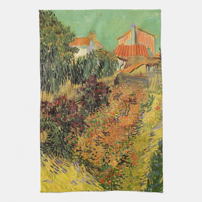 Garden Behind a House by Vincent van Gogh Tea Towel (Vertical)
