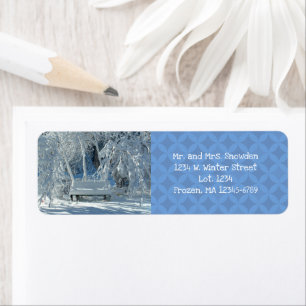 Garden Bench In The Snow / Blue Pattern / Winter /