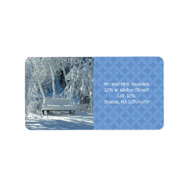Garden Bench In The Snow / Blue Pattern / Winter / Label (Front)
