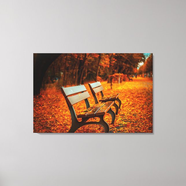 Garden Benches in the Autumn Canvas Print (Front)