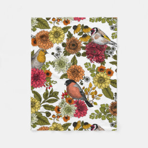 Garden birds and flowers 1 fleece blanket