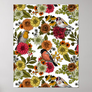 Garden birds and flowers 1 poster