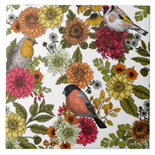 Garden birds and flowers 1 tile
