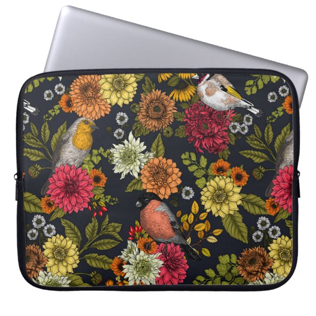 Garden birds and flowers 2 laptop sleeve (Front)