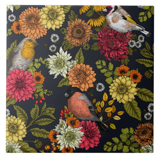 Garden birds and flowers 2 tile (Front)