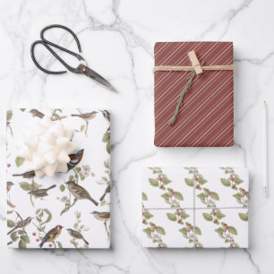 Garden Birds in Branches and Coordinating  Wrapping Paper Sheet