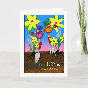 Garden Birthday Joy, Vintage Watering Fairies Card