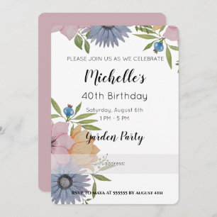 Garden Birthday Party Watercolor Flowers Invitation