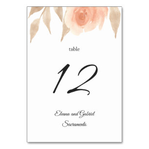 Garden blooming coral rose. Botanical Wedding Table Number