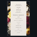 Garden Blooms Elegant Dark Wedding Program<br><div class="desc">Introducing our Personalised Elegant Garden Wedding Program Card, a stunning guide to your special day. This beautifully crafted card features a luxurious display of floral blooms in rich burgundy, vibrant yellow, and pure white, set against a striking dark black background. The front of the card elegantly outlines your ceremony itinerary,...</div>