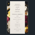 Garden Blooms Elegant Dark Wedding Program<br><div class="desc">Introducing our Personalised Elegant Garden Wedding Program Card, a stunning guide to your special day. This beautifully crafted card features a luxurious display of floral blooms in rich burgundy, vibrant yellow, and pure white, set against a striking dark black background. The front of the card elegantly outlines your ceremony itinerary,...</div>