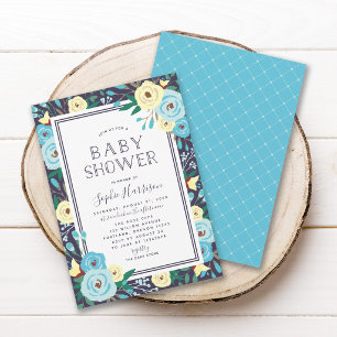 Garden Blooms Floral Blue Baby Shower Invitation