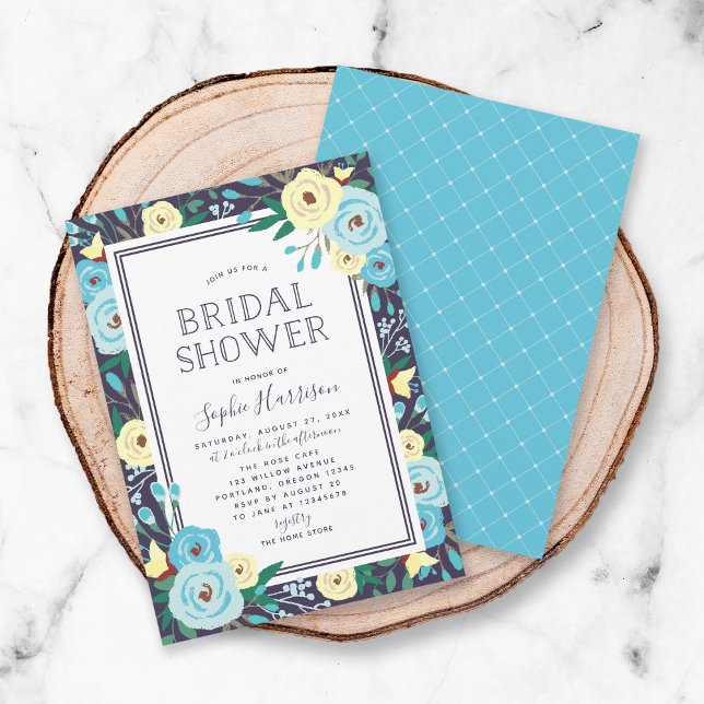 Garden Blooms Floral Blue Bridal Shower Invitation (Creator Uploaded)