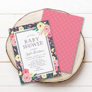 Garden Blooms Floral Pink Baby Shower Invitation