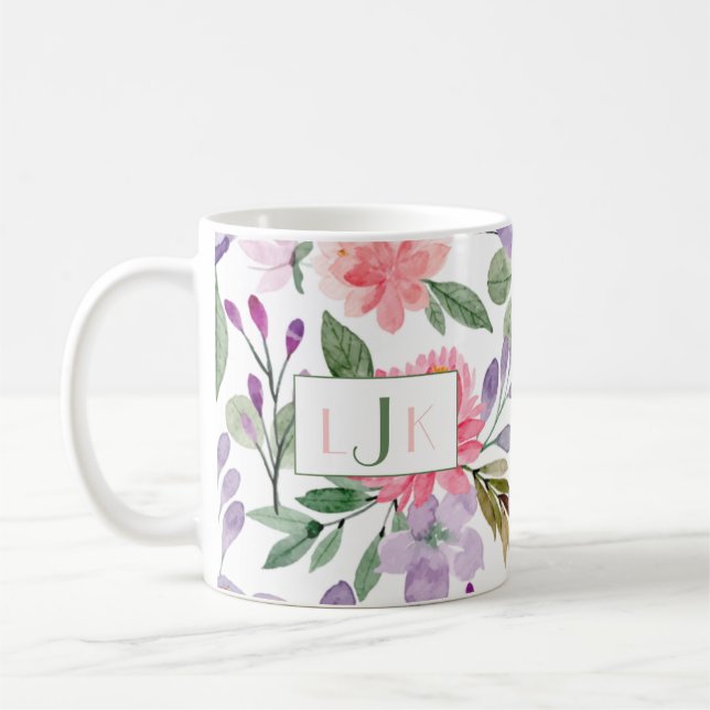 Garden Blooms Watercolor Floral Monogram Mug (Left)