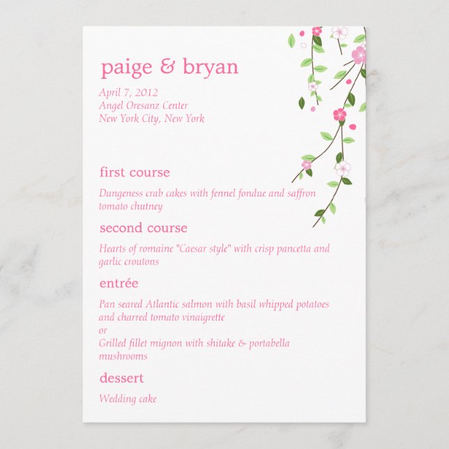 Garden Blooms Wedding Menu Card (Front)