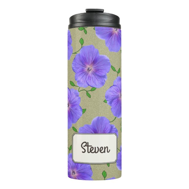 Garden Blue Flower Botanical any Name Thermal Tumbler (Front)