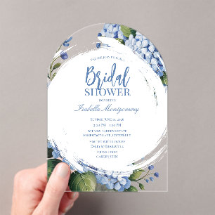 Garden Blue Hydrangea Bridal Shower Acrylic Invitations