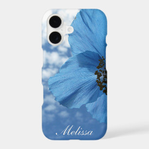 Garden Blue Poppy Flower Blue Sky with Monogram