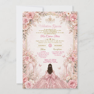 Garden Blush Pink Floral Quinceañera Invitation