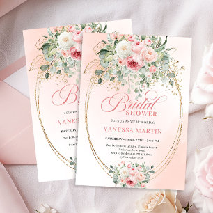 Garden Blush Roses Floral Bridal Shower Invitation