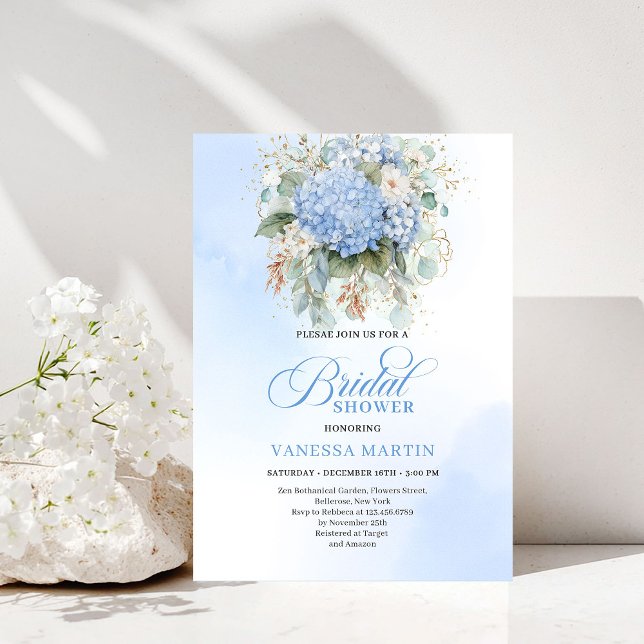 Garden Boho Blue Hydrangea Bridal Shower Invitatio Invitation (Garden Boho Blue Hydrangea Bridal Shower Invitation)