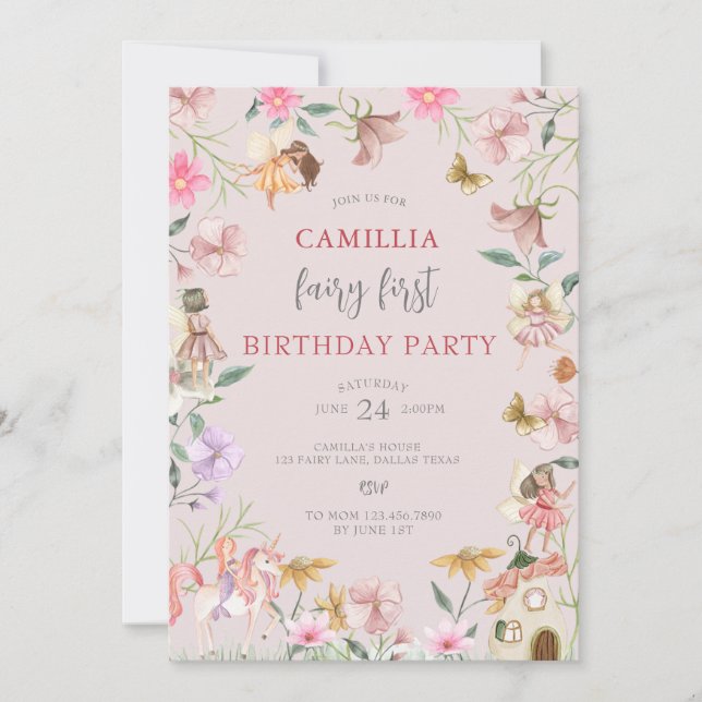 Garden Boho  Enchanted Fairy First Birthday   Invitation (Front)