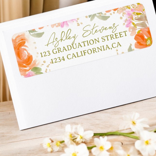 Garden boho orange wildflowers graduation (Garden boho orange wildflowers graduation label)