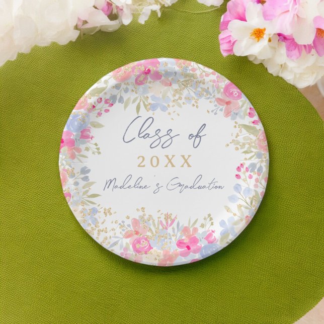 Garden boho pastel wildflowers  graduation paper plate (Garden boho pastel wildflowers graduation paper plates)