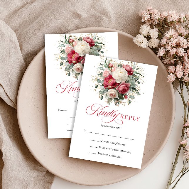 Garden Boho Red Blush Floral RSVP Enclosure Card (Garden Boho Red Blush Floral RSVP Enclosure)