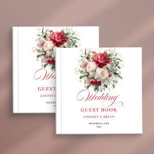 Garden Boho Red Blush Floral Wedding Guest Book