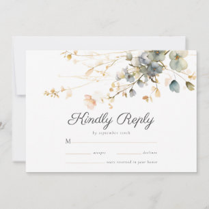 Garden Boho Wildflower Beige Blue Wedding RSVP Save The Date