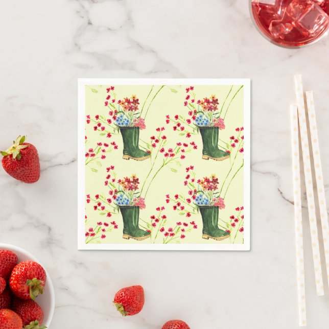 Garden boots and flowers pattern napkin (Insitu)