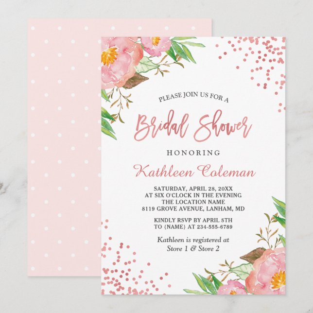 Garden Botanical Floral Polka Dots Bridal Shower Invitation (Front/Back)