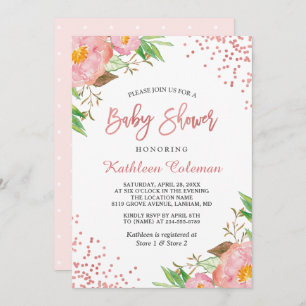 Garden Botanical Pink Floral Dots Baby Shower Invitation