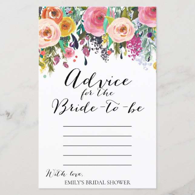 Garden Bridal Shower Game - Advice for Bride (Front)