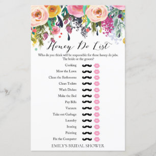 Garden Bridal Shower Game Honey Do List