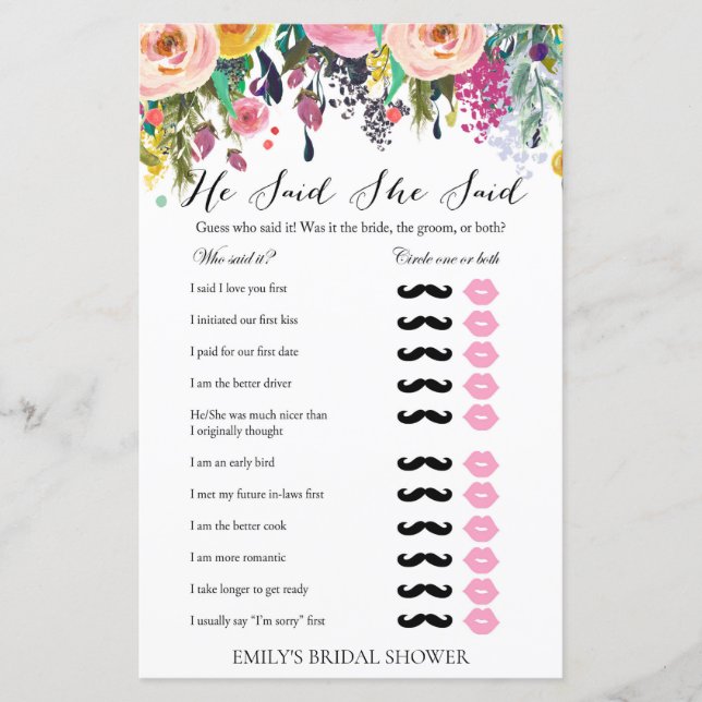 Garden Bridal Shower Game PRINTED (Front)